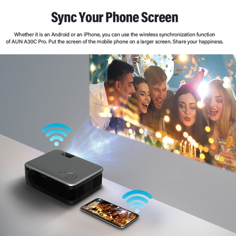 AUN A30C Pro 480P 3000 Lumens Sync Screen with Battery Version Portable Home Theater LED HD Digital Projector (AU Plug) - LED Projector by AUN | Online Shopping UK | buy2fix