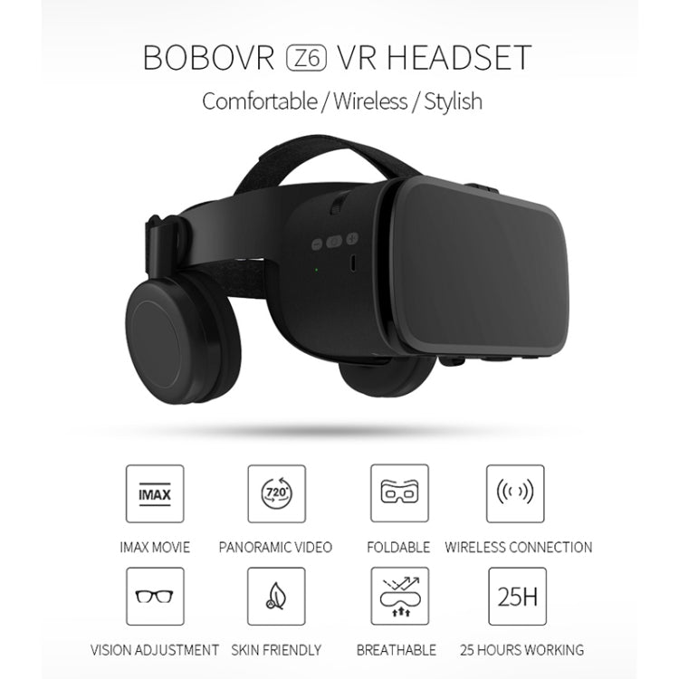 BOBOVR Z6 Virtual Reality 3D Video Glasses Suitable for 4.7-6.3 inch Smartphone with Bluetooth Headset (Black) - Consumer Electronics by buy2fix | Online Shopping UK | buy2fix