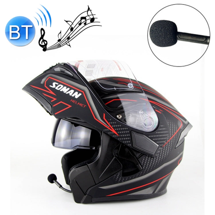 Soman 955 Skyeye Motorcycle Full / Open Face Bluetooth Helmet Headset Full Face, Supports Answer / Hang Up Calls(Black Red) - Helmets by SOMAN | Online Shopping UK | buy2fix