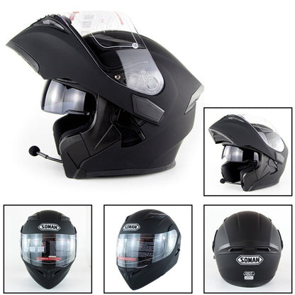 Soman 955 Skyeye Motorcycle Full / Open Face Bluetooth Helmet Headset Full Face, Supports Answer / Hang Up Calls(Matte Black) -  by SOMAN | Online Shopping UK | buy2fix