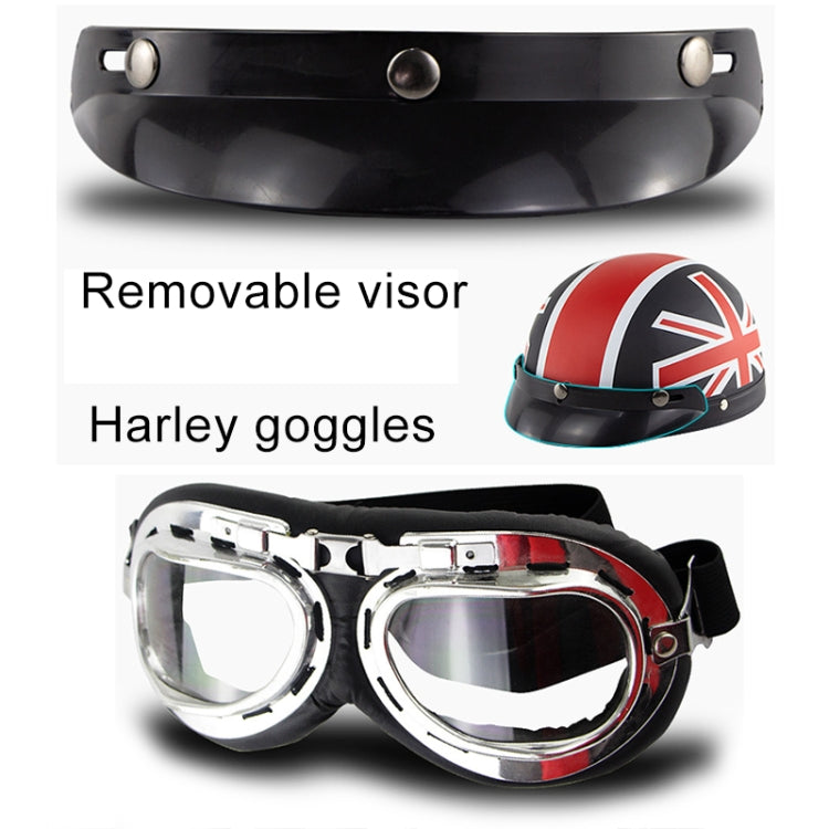 Soman Electromobile Motorcycle Half Face Helmet Retro Harley Helmet with Goggles(Bright White Red Star) -  by SOMAN | Online Shopping UK | buy2fix