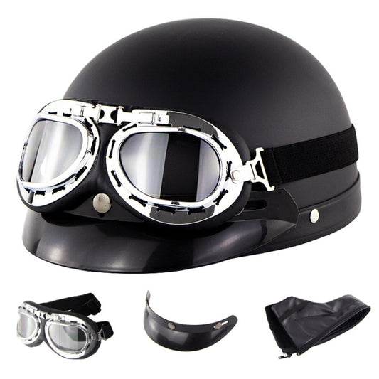 Soman Electromobile Motorcycle Half Face Helmet Retro Harley Helmet with Goggles(Matte Black) -  by SOMAN | Online Shopping UK | buy2fix