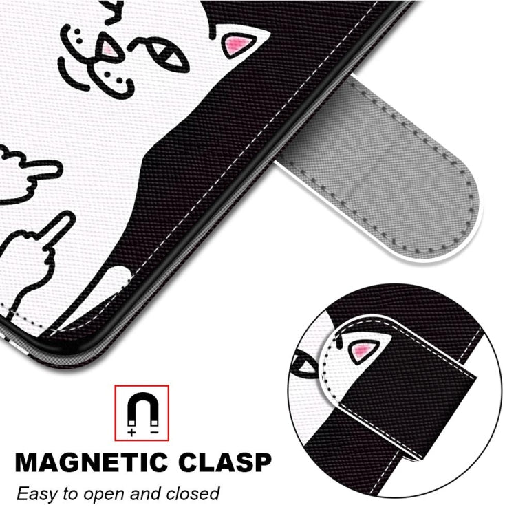 For Xiaomi Redmi 9A Coloured Drawing Cross Texture Horizontal Flip PU Leather Case with Holder & Card Slots & Wallet & Lanyard(Middle Finger White Cat) - Xiaomi Cases by buy2fix | Online Shopping UK | buy2fix