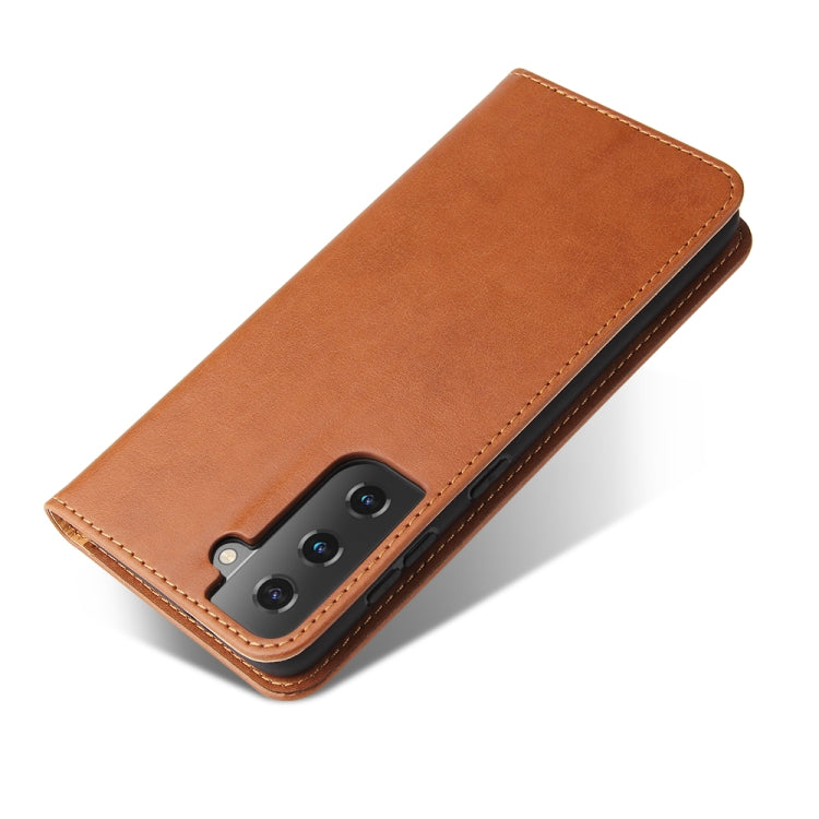 For Samsung Galaxy S21 5G Fierre Shann PU Genuine Leather Texture Horizontal Flip Leather Case with Holder & Card Slots & Wallet(Brown) - Galaxy S21 5G Cases by FIERRE SHANN | Online Shopping UK | buy2fix