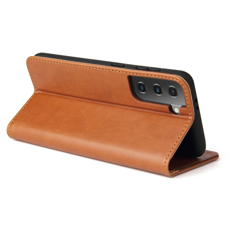 For Samsung Galaxy S21 5G Fierre Shann PU Genuine Leather Texture Horizontal Flip Leather Case with Holder & Card Slots & Wallet(Brown) - Galaxy S21 5G Cases by FIERRE SHANN | Online Shopping UK | buy2fix