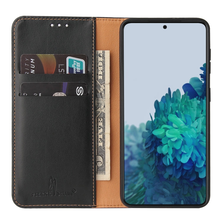 For Samsung Galaxy S21+ 5G Fierre Shann PU Genuine Leather Texture Horizontal Flip Leather Case with Holder & Card Slots & Wallet(Black) - Galaxy S21+ 5G Cases by FIERRE SHANN | Online Shopping UK | buy2fix