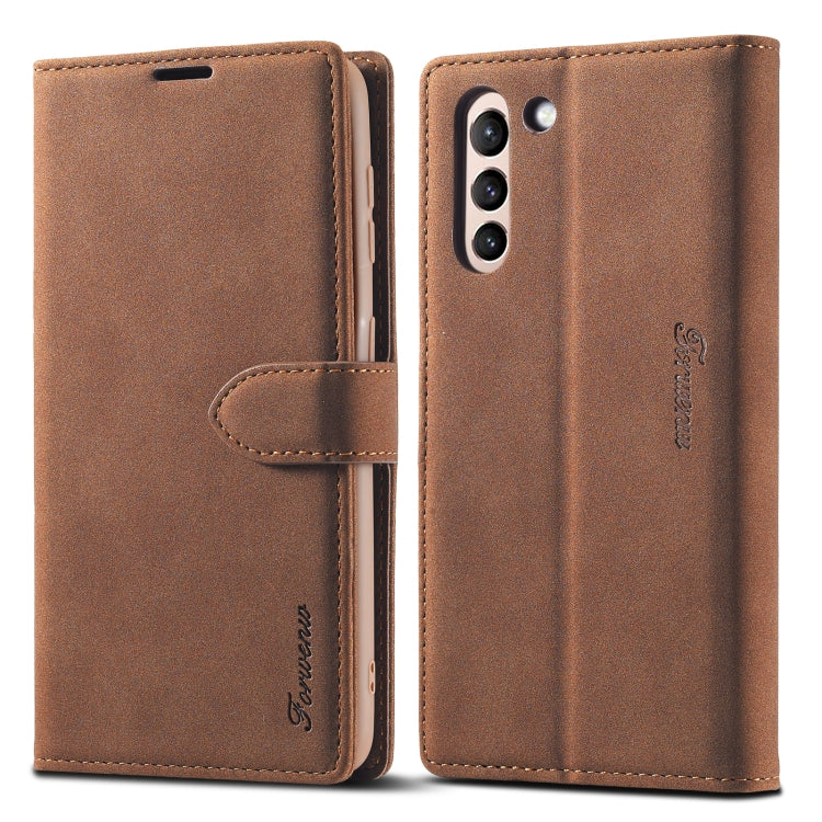 For Samsung Galaxy S21 5G Forwenw F1 Series Matte Strong Magnetism Horizontal Flip Leather Case with Holder & Card Slots & Wallet & Photo Frame(Brown) - Galaxy S21 5G Cases by Forwenw | Online Shopping UK | buy2fix