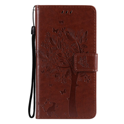 For Samsung Galaxy A32 5G Tree & Cat Pattern Pressed Printing Horizontal Flip PU Leather Case with Holder & Card Slots & Wallet & Lanyard(Coffee) - Galaxy Phone Cases by imak | Online Shopping UK | buy2fix