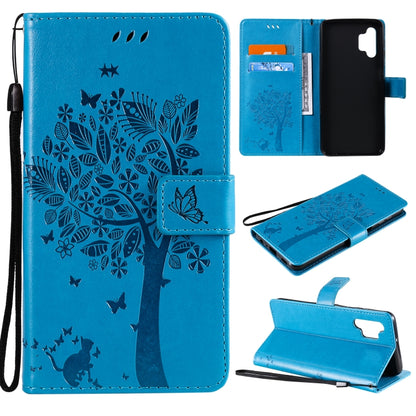 For Samsung Galaxy A32 5G Tree & Cat Pattern Pressed Printing Horizontal Flip PU Leather Case with Holder & Card Slots & Wallet & Lanyard(Blue) - Galaxy Phone Cases by imak | Online Shopping UK | buy2fix