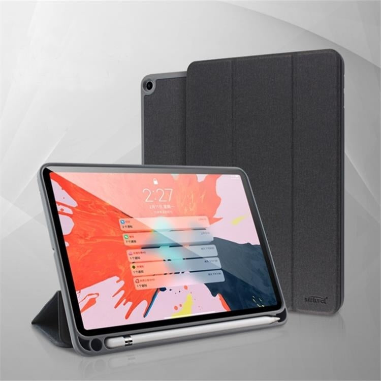 For iPad 10.2 Mutural YASHI Series TPU + PU Cloth Pattern Texture Horizontal Flip Leather Case with Three-folding Holder & Pen Slot & Wake-up / Sleep Function(Black) - iPad 10.2 Cases by Mutural | Online Shopping UK | buy2fix