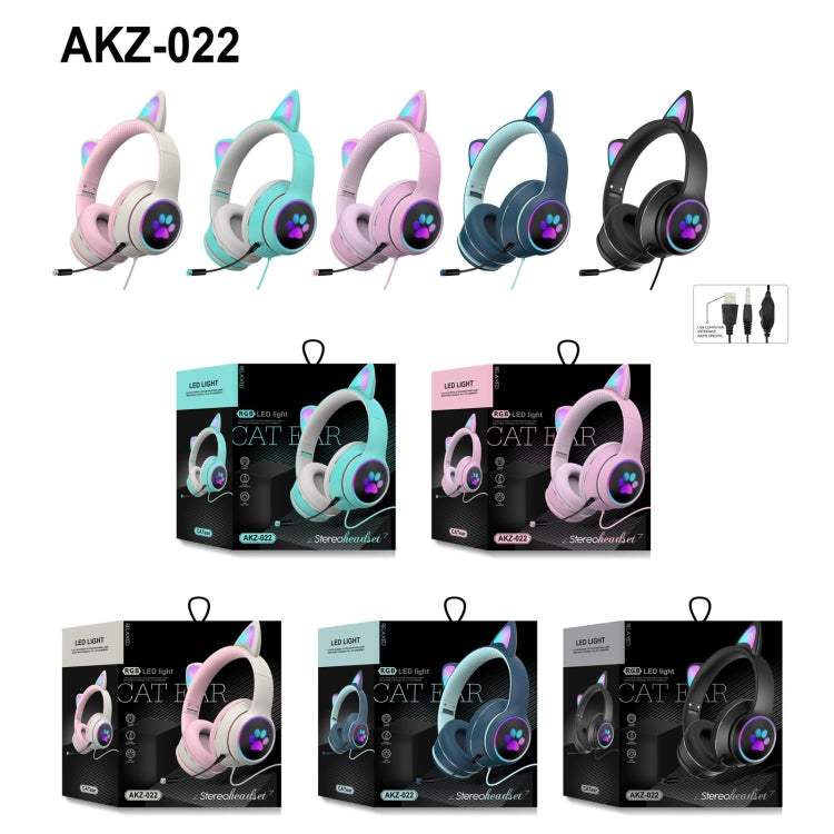 AKZ-022 USB + 3.5mm Port Cat Ear Design Foldable LED Headset with Mic(Grey) - Multimedia Headset by buy2fix | Online Shopping UK | buy2fix