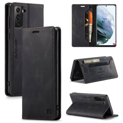 For Samsung Galaxy S21 5G AutSpace A01 Retro Skin-feel Crazy Horse Texture Horizontal Flip Leather Case with Holder & Card Slots & Wallet & RFID(Black) - Galaxy S21 5G Cases by AutSpace | Online Shopping UK | buy2fix