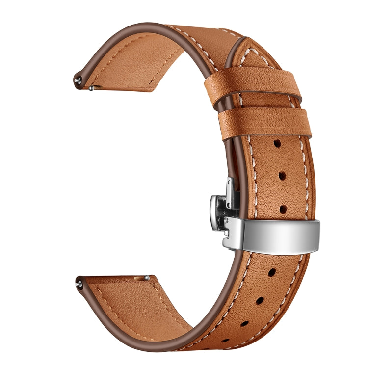 22mm Universal Butterfly Buckle Leather Watch Band, Style:Silver Buckle(Brown) - 22mm Bands by buy2fix | Online Shopping UK | buy2fix