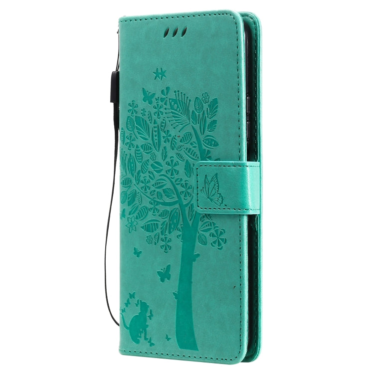 For Xiaomi Mi 11 Lite 5G Tree & Cat Pattern Pressed Printing Horizontal Flip PU Leather Case with Holder & Card Slots & Wallet & Lanyard(Green) - Xiaomi Cases by Diaobaolee | Online Shopping UK | buy2fix