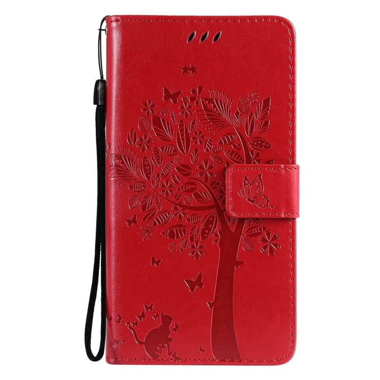 For Xiaomi Mi 11 Lite 5G Tree & Cat Pattern Pressed Printing Horizontal Flip PU Leather Case with Holder & Card Slots & Wallet & Lanyard(Red) - Xiaomi Cases by Diaobaolee | Online Shopping UK | buy2fix