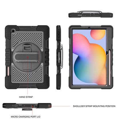 For Samsung Galaxy Tab S6 Lite P610/P615 360 Degree Rotation Contrast Color Shockproof Silicone + PC Case with Holder & Hand Grip Strap & Shoulder Strap(Black) - Samsung Accessories by buy2fix | Online Shopping UK | buy2fix