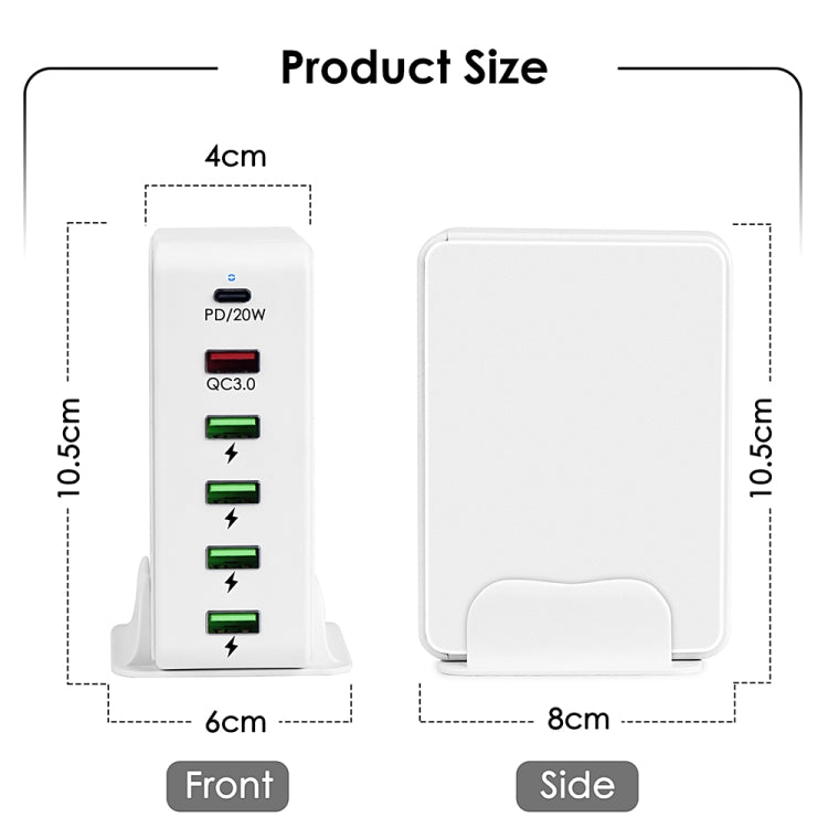 6 in 1 65W PD USB-C / Type-C + QC 3.0 USB + 4 USB Multi-port Travel Charger, UK Plug(White) - Mobile Accessories by buy2fix | Online Shopping UK | buy2fix