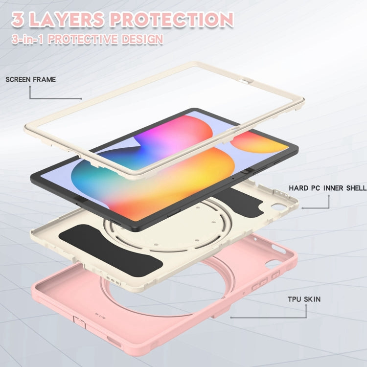 Shockproof TPU + PC Protective Case with 360 Degree Rotation Foldable Handle Grip Holder & Pen Slot For Samsung Galaxy Tab S6 Lite 10.4 inch P610(Cherry Blossoms Pink) - Tab S6 Lite P610 / P615 by buy2fix | Online Shopping UK | buy2fix