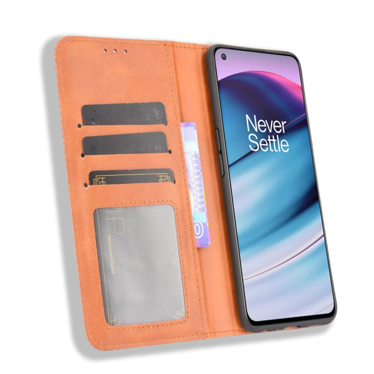 For OnePlus Nord CE 5G Magnetic Buckle Retro Crazy Horse Texture Horizontal Flip Leather Case with Holder & Card Slots & Photo Frame(Brown) - OnePlus Cases by buy2fix | Online Shopping UK | buy2fix