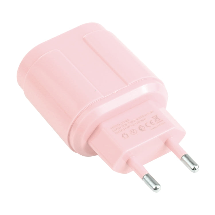 13-22 2.1A Dual USB Macarons Travel Charger, EU Plug(Pink) - Mobile Accessories by buy2fix | Online Shopping UK | buy2fix