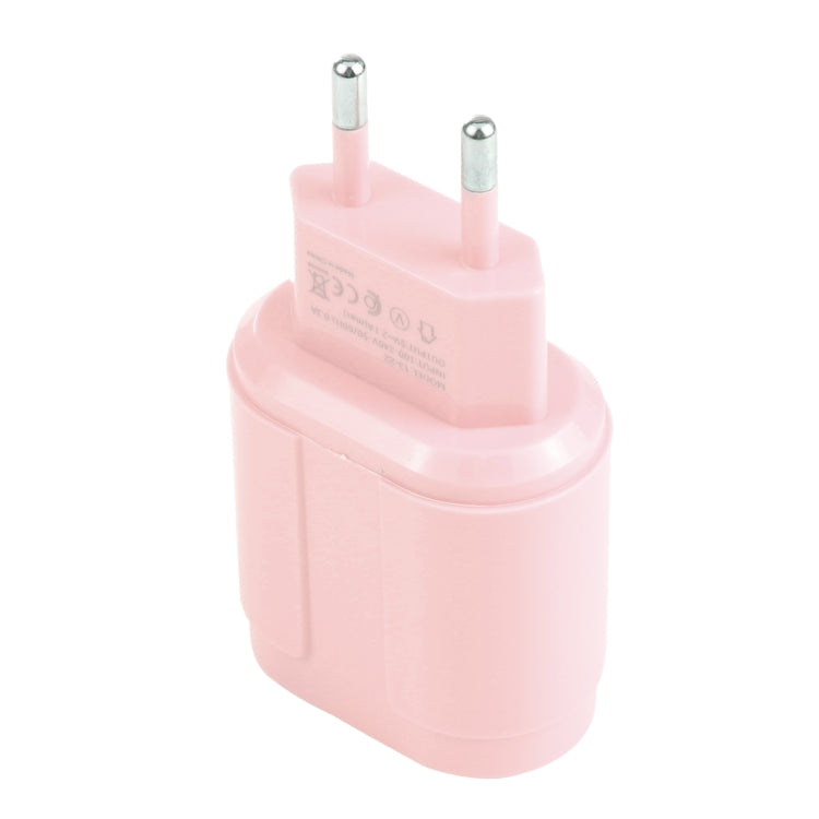 13-22 2.1A Dual USB Macarons Travel Charger, EU Plug(Pink) - Mobile Accessories by buy2fix | Online Shopping UK | buy2fix