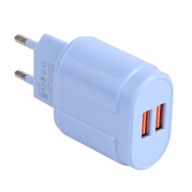 13-22 2.1A Dual USB Macarons Travel Charger, EU Plug(Blue) - Mobile Accessories by buy2fix | Online Shopping UK | buy2fix