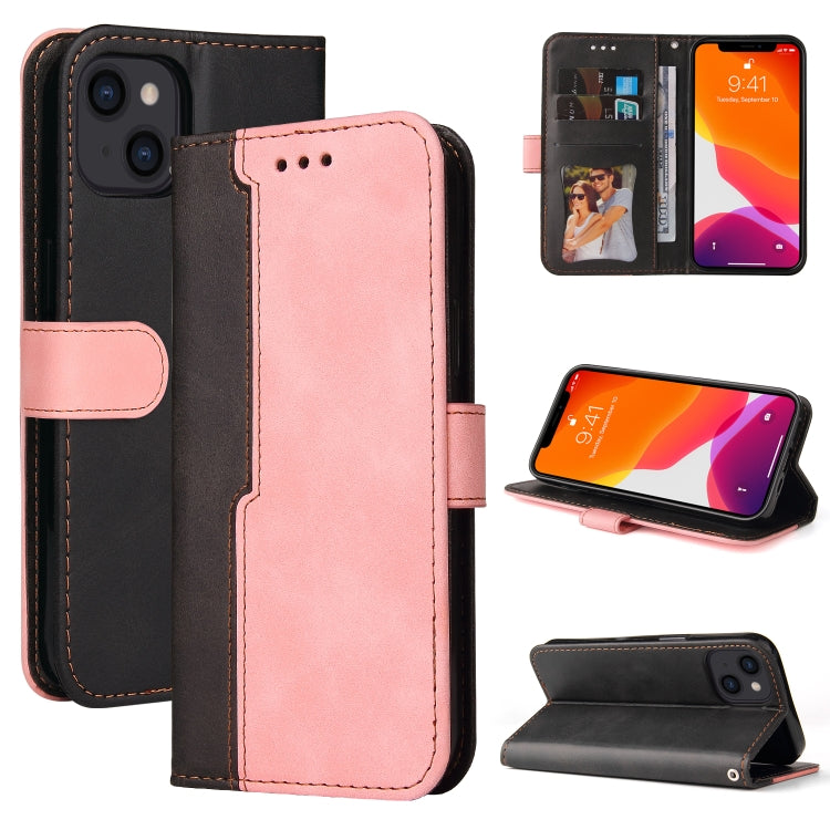 For iPhone 13 Business Stitching-Color Horizontal Flip PU Leather Case with Holder & Card Slots & Photo Frame (Pink) - iPhone 13 Cases by buy2fix | Online Shopping UK | buy2fix