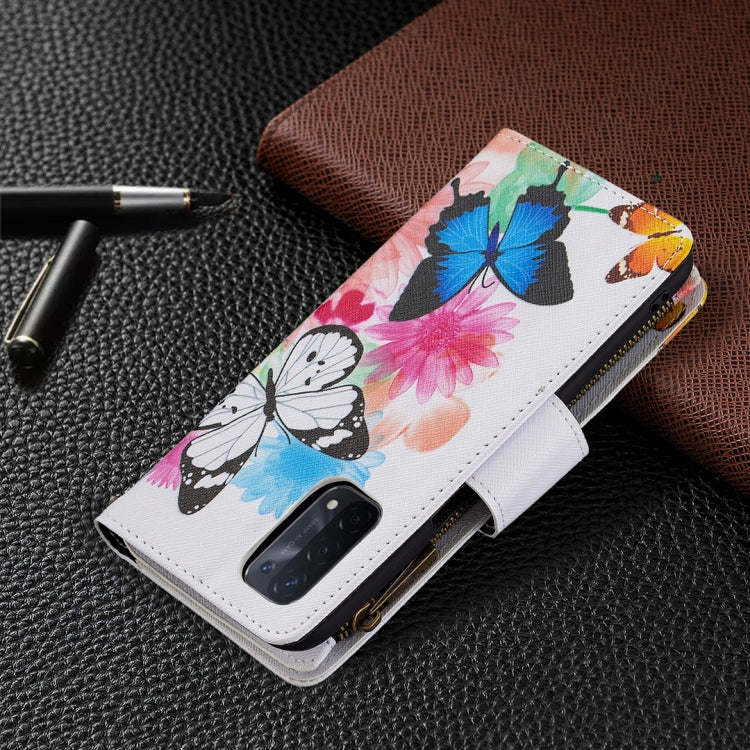 For OPPO A74 5G/A93 5G/A54 5G Colored Drawing Pattern Zipper Horizontal Flip Leather Case with Holder & Card Slots & Wallet(Two Butterflies) - OPPO & vivo Accessories by buy2fix | Online Shopping UK | buy2fix