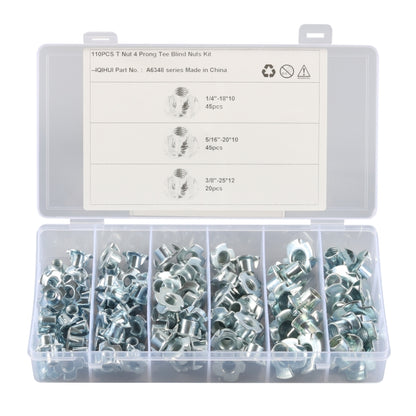 A6348 110 PCS T-Nut 4 Pronged Tee Blind Nuts Assortment Kit - In Car by buy2fix | Online Shopping UK | buy2fix