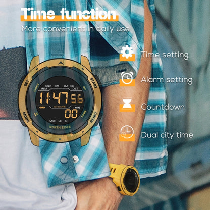 NORTH EDGE Mars Men Luminous Digital Waterproof Smart Sports Watch, Support Alarm Clock & Countdown & Sports Mode(Yellow) - Sport Watches by NORTH EDGE | Online Shopping UK | buy2fix