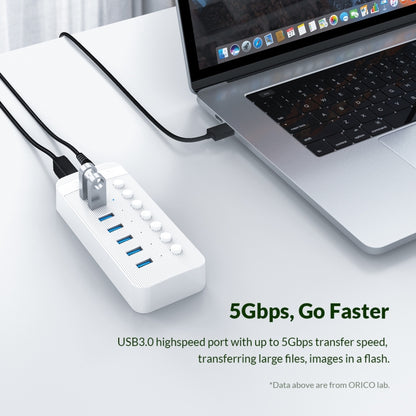 ORICO CT2U3-10AB-WH 10 In 1 Plastic Stripes Multi-Port USB HUB with Individual Switches, AU Plug(White) - USB 3.0 HUB by ORICO | Online Shopping UK | buy2fix