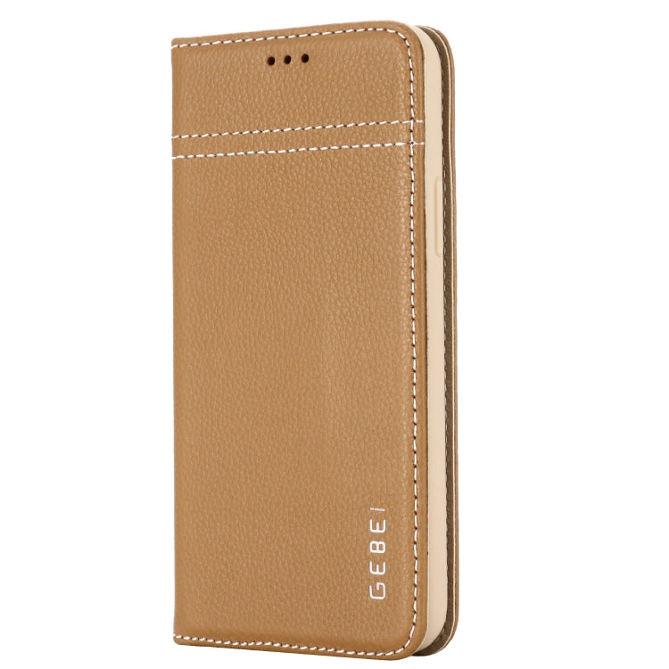 For iPhone 11 Pro Max GEBEI Top-grain Leather Horizontal Flip Protective Case with Holder & Card Slots(Khaki) - iPhone 11 Pro Max Cases by GEBEI | Online Shopping UK | buy2fix