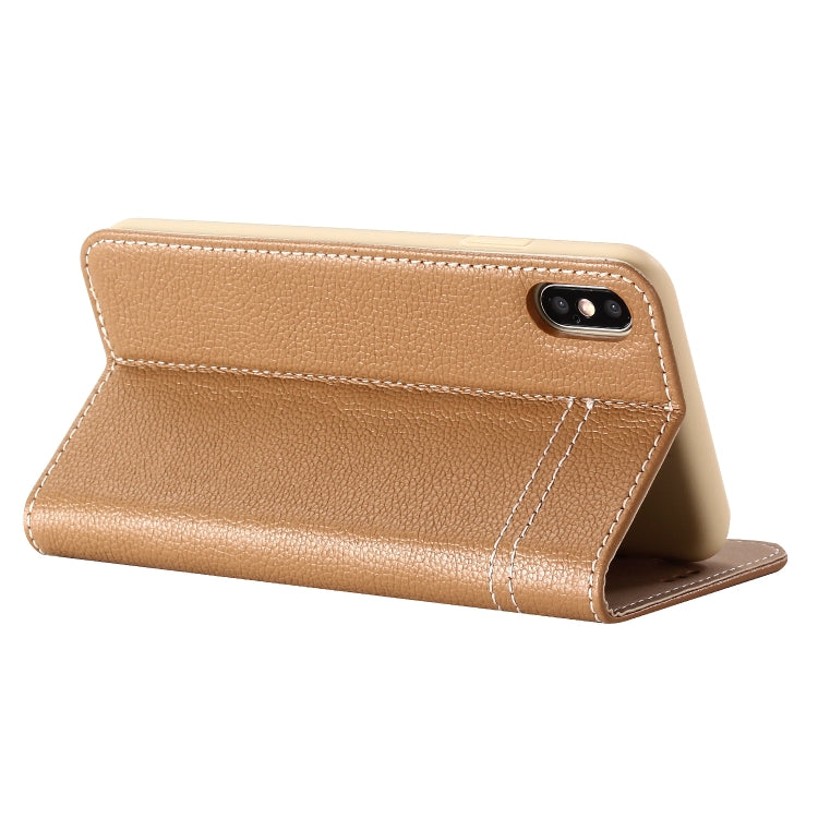 For iPhone XR GEBEI Top-grain Leather Horizontal Flip Protective Case with Holder & Card Slots(Khaki) - More iPhone Cases by GEBEI | Online Shopping UK | buy2fix