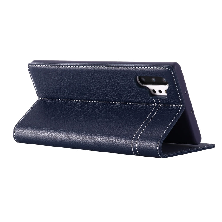 For Galaxy Note 10+ GEBEI Top-grain Leather Horizontal Flip Protective Case with Holder & Card Slots(Blue) - Galaxy Phone Cases by GEBEI | Online Shopping UK | buy2fix