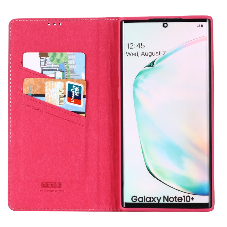 For Galaxy Note 10+ GEBEI Top-grain Leather Horizontal Flip Protective Case with Holder & Card Slots(Rose Red) - Galaxy Phone Cases by GEBEI | Online Shopping UK | buy2fix