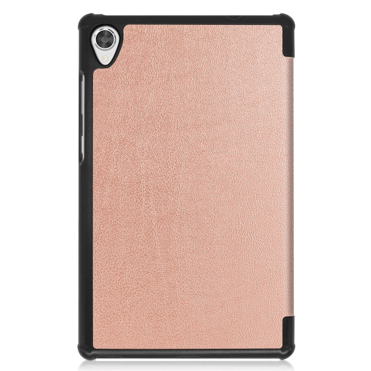 For Lenovo Tab M8 3rd Gen Custer Texture Horizontal Flip Leather Case with Three-folding Holder(Rose Gold) - Mobile Accessories by buy2fix | Online Shopping UK | buy2fix