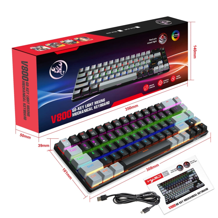 HXSJ V800 68 Keys Type-C Wired Cool Backlight Mechanical Keyboard(Blue Shaft) - Wired Keyboard by HXSJ | Online Shopping UK | buy2fix