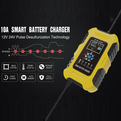 FOXSUR 10A 12V 7-segment Motorcycle / Car Smart Battery Charger, Plug Type:US Plug(Yellow) - In Car by FOXSUR | Online Shopping UK | buy2fix