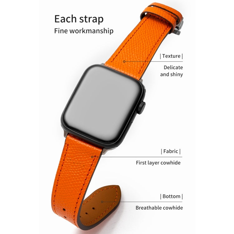 Butterfly Clasp  Top Layer Cowhide Leather Strap Watch Band For Apple Watch Ultra 49mm / Series 8&7 45mm / SE 2&6&SE&5&4 44mm / 3&2&1 42mm(Orange) - Watch Bands by buy2fix | Online Shopping UK | buy2fix