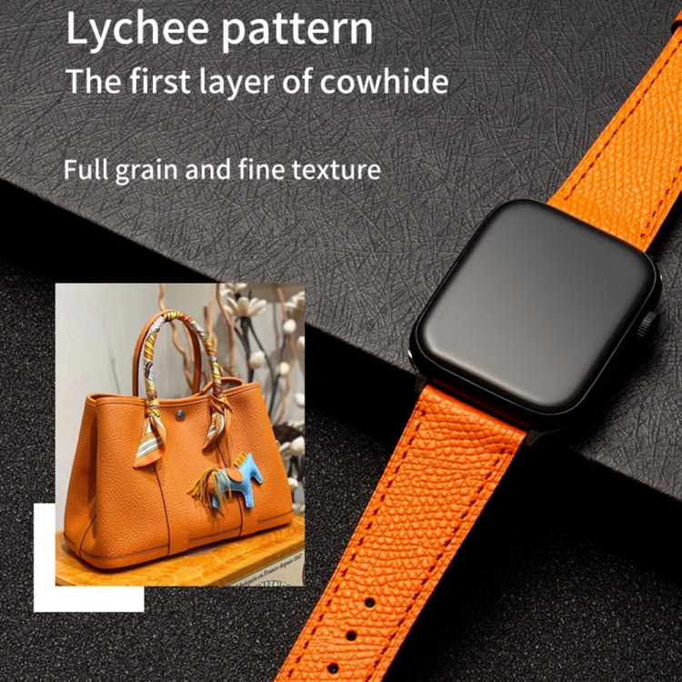 Butterfly Clasp  Top Layer Cowhide Leather Strap Watch Band For Apple Watch Ultra 49mm / Series 8&7 45mm / SE 2&6&SE&5&4 44mm / 3&2&1 42mm(Orange) - Watch Bands by buy2fix | Online Shopping UK | buy2fix