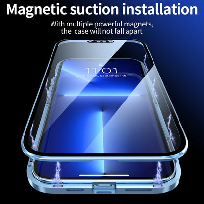 For iPhone 13 HD Magnetic Metal Frame Double-sided Tempered Glass Phone Case(Sierra Blue) - Apple Accessories by buy2fix | Online Shopping UK | buy2fix