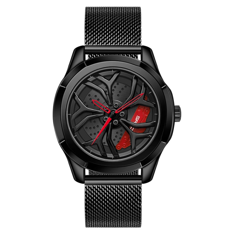 SANDA 1065 3D Hollow Out Wheel Non-rotatable Dial Quartz Watch for Men, Style:Mesh Belt(Black Red) - Outdoor & Sports by SANDA | Online Shopping UK | buy2fix