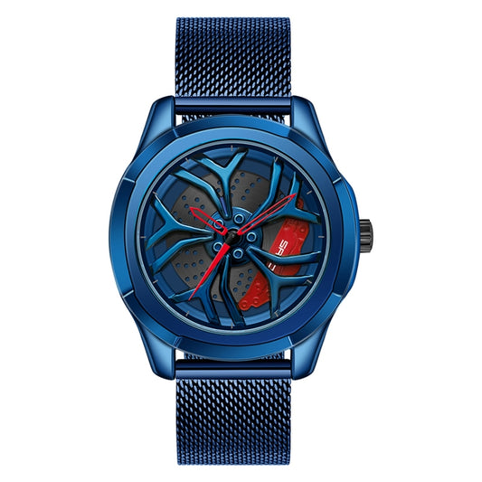 SANDA 1065 3D Hollow Out Wheel Non-rotatable Dial Quartz Watch for Men, Style:Mesh Belt(Blue Red) - Outdoor & Sports by SANDA | Online Shopping UK | buy2fix