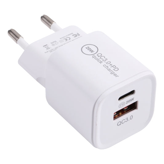 20WACB 20W QC3.0 + PD Quick Charger, Plug Specification:EU Plug(White) - USB Charger by buy2fix | Online Shopping UK | buy2fix