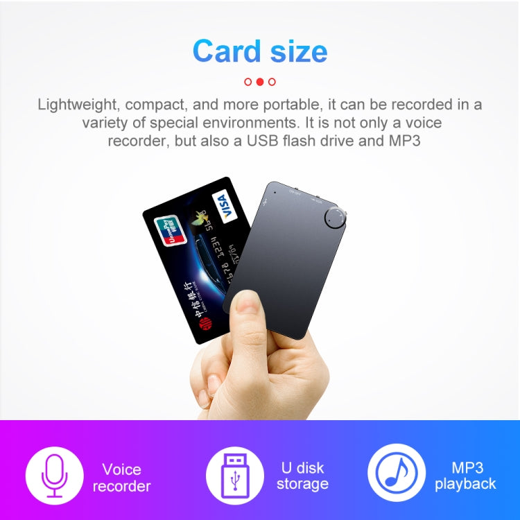 K2 Portable Ultra-thin Card Voice Recorder, Capacity:16GB(Black) - Consumer Electronics by buy2fix | Online Shopping UK | buy2fix