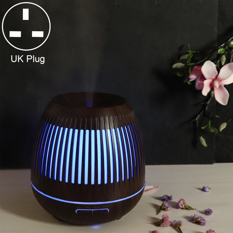 400ml Hollow-out LED Humidifier Wood Grain Air Purifier Aromatherapy Machine Automatic Alcohol Sprayer with Colorful LED Light, Plug Specification:UK Plug(Dark Brown) - Home & Garden by buy2fix | Online Shopping UK | buy2fix