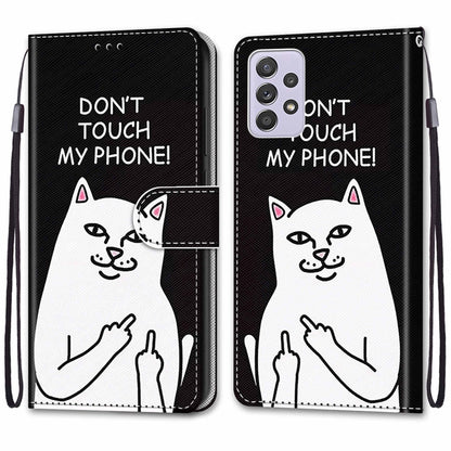 For Samsung Galaxy A33 5G Coloured Drawing Cross Texture Horizontal Flip PU Phone Leather Case with Holder & Card Slots & Wallet & Lanyard(Colorful Layer(Middle Finger White Cat) - Samsung Accessories by buy2fix | Online Shopping UK | buy2fix
