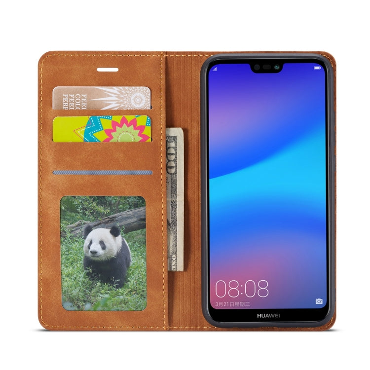 For Huawei P20 Lite Forwenw Dream Series Oil Edge Strong Magnetism Horizontal Flip Leather Case with Holder & Card Slots & Wallet & Photo Frame(Brown) - Huawei Cases by Forwenw | Online Shopping UK | buy2fix