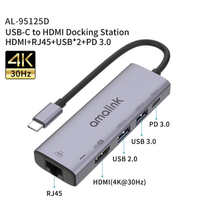 amalink 95125D Type-C / USB-C to HDMI + RJ45 + 2 Ports USB + PD 3.0 Multi-function HUB(Grey) - Computer & Networking by amalink | Online Shopping UK | buy2fix