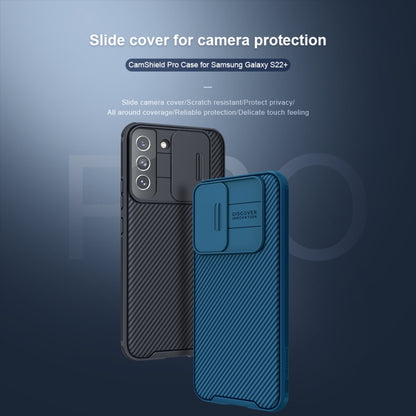 For Samsung Galaxy S22+ 5G NILLKIN Black Mirror Pro Series Camshield Phone Case(Blue) - Galaxy S22+ 5G Cases by NILLKIN | Online Shopping UK | buy2fix